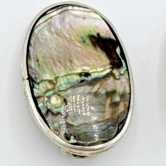 Vintage Abalone Earrings Clip On Shell Iridescent - Picture 3 of 6